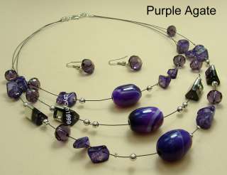 natural Purple Agate necklace&earrings jewelry set S419 free shipping 