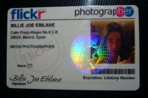Flickr Photographer Press Pass Passes PVC id Card Cards  