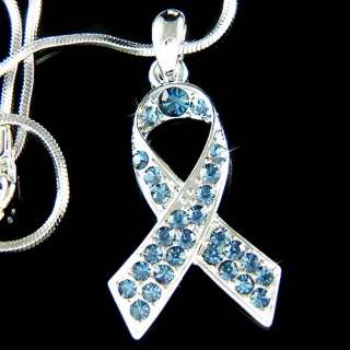 Blue Colon Cancer Crystal Awareness Ribbon Necklace NEW  