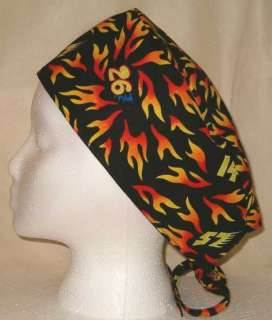 SURGICAL SCRUB HAT CAP MADE W HOT COOL FLAMES FABRIC  