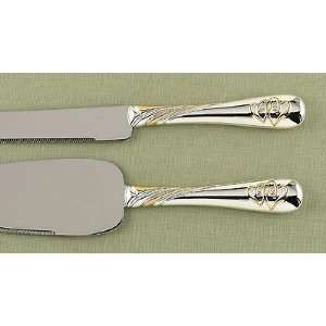  Double Linked Hearts Silver and Gold Serving Set 