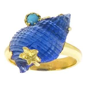   14k Yellow Gold Blue Shell Venetian Glass Ring, Size 7: Jewelry