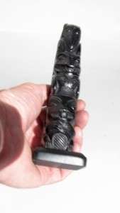 TOTEM POLE WITH BEAVER, BEAR AND RAVEN. CAST BLACK RESIN  STAMPED 