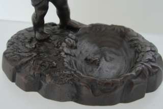 Figural Metal Pin Tray Boy Peeing In Pond w/ Frog  