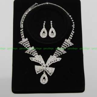 Fashion Triangle bow Crystal Rhinestone False Jewelry Chain Necklace 
