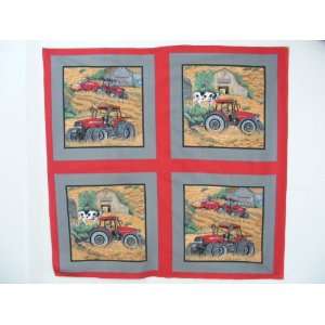  4 Red International Tractor 18 Pillow Panels Fabric 