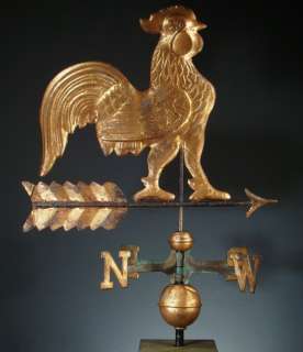 WEATHER VANE: ANTIQUE ROOSTER from CAWOOD HOMESTEAD, GILT COPPER, 34 