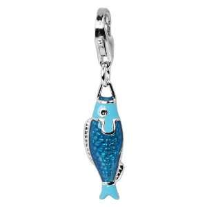  Charm blue fish, 925 Sterling Silver Charms Pendant with Lobster 