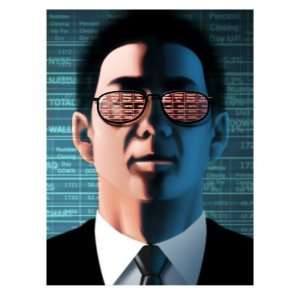  Man with Stock Market Ticker Reflected in Glasses Giclee 