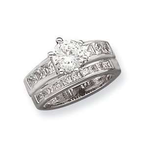  Sterling Silver CZ 2 Piece Wedding Set Ring Jewelry