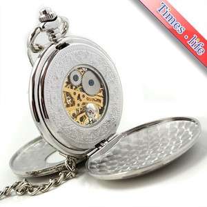 Silver Double Openable Mens Pocket Watch Mechanical New  
