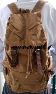 Vintage khaki washed Canvas Backpack Shoulders Bag with top layer 