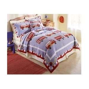  New   Cotton Fire Truck Twin Quilt with Pillow Sham by Pem 