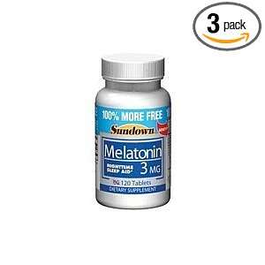 Sundown Melatonin Nighttime Sleep Aid Tablets, 3 mg, 60 Count Bottles 