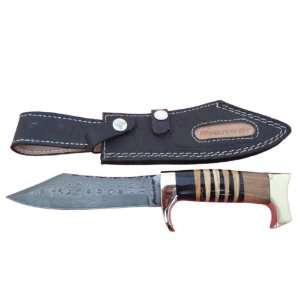 Pioneer Custom Made Damascus Steel Hunting Knife,with Brass Guard,wood 