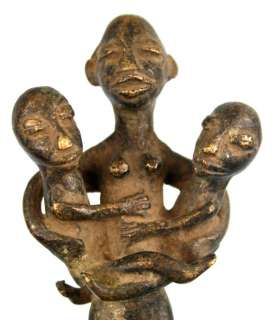 Art Africain Ancienne Maternité Baule Bronze Jumeaux  