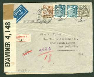 DENMARK 1941, Multi franked registered cover to U.S. w/British and 