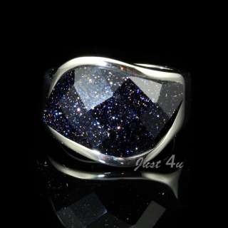 Violet Blue Sandstone Stainless Steel Gem Ring R167  