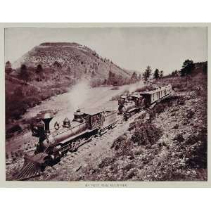 1893 Print Steam Engine Train La Veta Pass Colorado   Original Duotone 