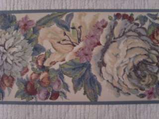   60ft) gray blue victorian antique floral fabric look wallpaper border
