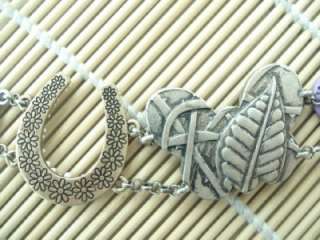 Lucky Brand Flower Butterfly Charm Vintage Silver Tone Bracelet  