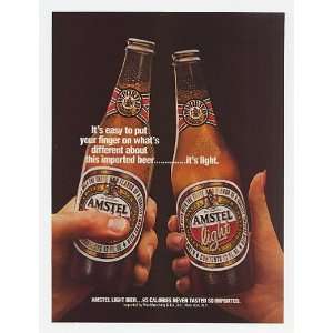  1985 Amstel Light Beer Bier Finger On Bottles Print Ad 
