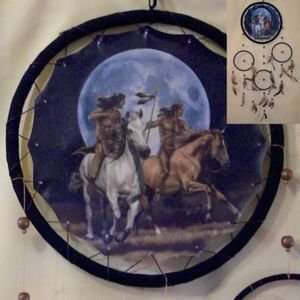  13in Indians by Full Moon on Horses Dream Catcher Quad 