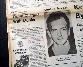 1963 Newspaper JFK John F. Kennedy ASSASSINATION Lee Harvey Oswald w 