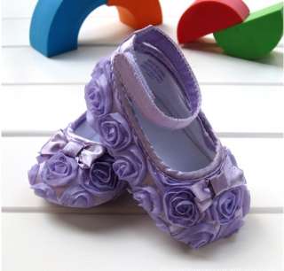 Purple Mary Jane Infant Baby Shoes Girl Toddler dress soft sole Rose 