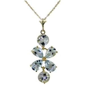  Gold Pendant Necklace with Genuine Clover Design Aquamarines Jewelry