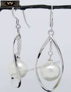 MP 12mm white sea shell pearl dangle earrings 925S  