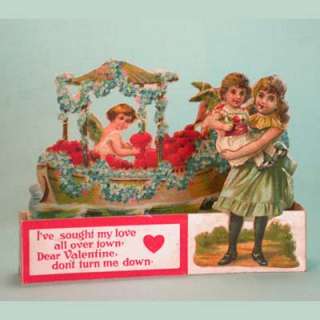   Valentines Day Card VICTORIAN CHILDREN Cupids in Boat VALENTINE
