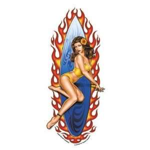     Flame Surf Board Pin up Girl   Jumbo Sticker / Decal Automotive