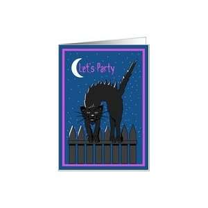 Halloween   Party Invitation   Cat arched on a fence Card