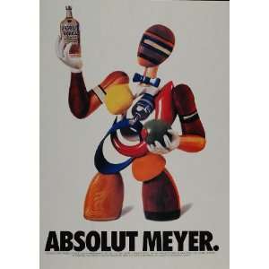  1992 Ad Absolut Meyer Vodka Wood Man Sculpture Bar Art 