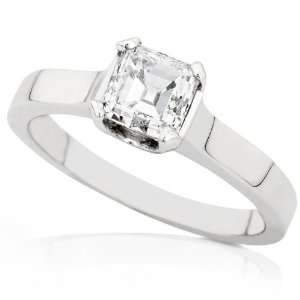  1 Carat Certified Asscher Cut Diamond Ring in 14k White 