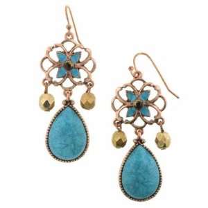  Azteca Filigree Copper Turquoise Drop Earrings Jewelry