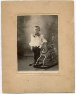 Boy with Antique Rocking Horse Toy, Mounted Photo  