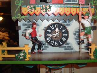   Musical Chalet Cuckoo Clock W Germany Pitchfork Up The Ladder  