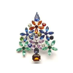 Merry Christmas Colorful Crystal Rhinestone Daisy Flower Pine Tree Pin 