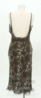 Prada Brown Print Silk Crepe Chiffon Twist Strap Dress Size 44  