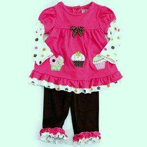   Girls 24 Months Pink Cupcake Mock layer Dress, Pants Set, NEW  
