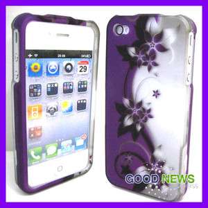 for Verizon Sprint AT&T Apple iPhone 4 4S Purple Vine Rubberized Hard 