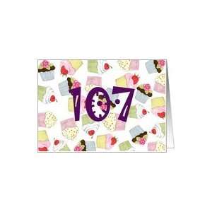   : 107th Birthday Party Invitation, Cupcakes Galore Card: Toys & Games