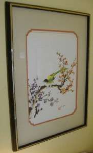 Ho Uhu Bird, Flowers   Watercolor Chinese Print, Framed  
