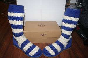 UGGS UGG Womens Classic Stripe Cable Knit Boots Blue 7  