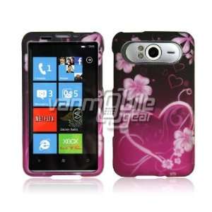 VMG HTC HD7/HD7S   Pink Flowers & Hearts Design Hard 2 Pc Plastic Case 