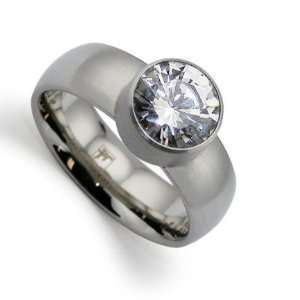  Steel Ring Satin High Polish with LG Setting Center CZ Jewelry