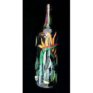  Bird of Paradise Design   Wine Bottle with Hand Painted Stopper 