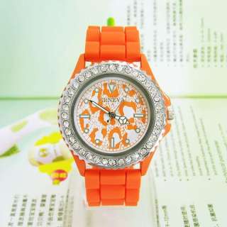 Colors GENEVA Crystal Quartz Silicone Jelly Rubber Watch Wrist Watch 